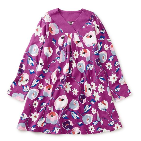 Tea Collection Riko Trapeze Dress Swedish Flowers in Purple size 4 - Picture 1 of 5